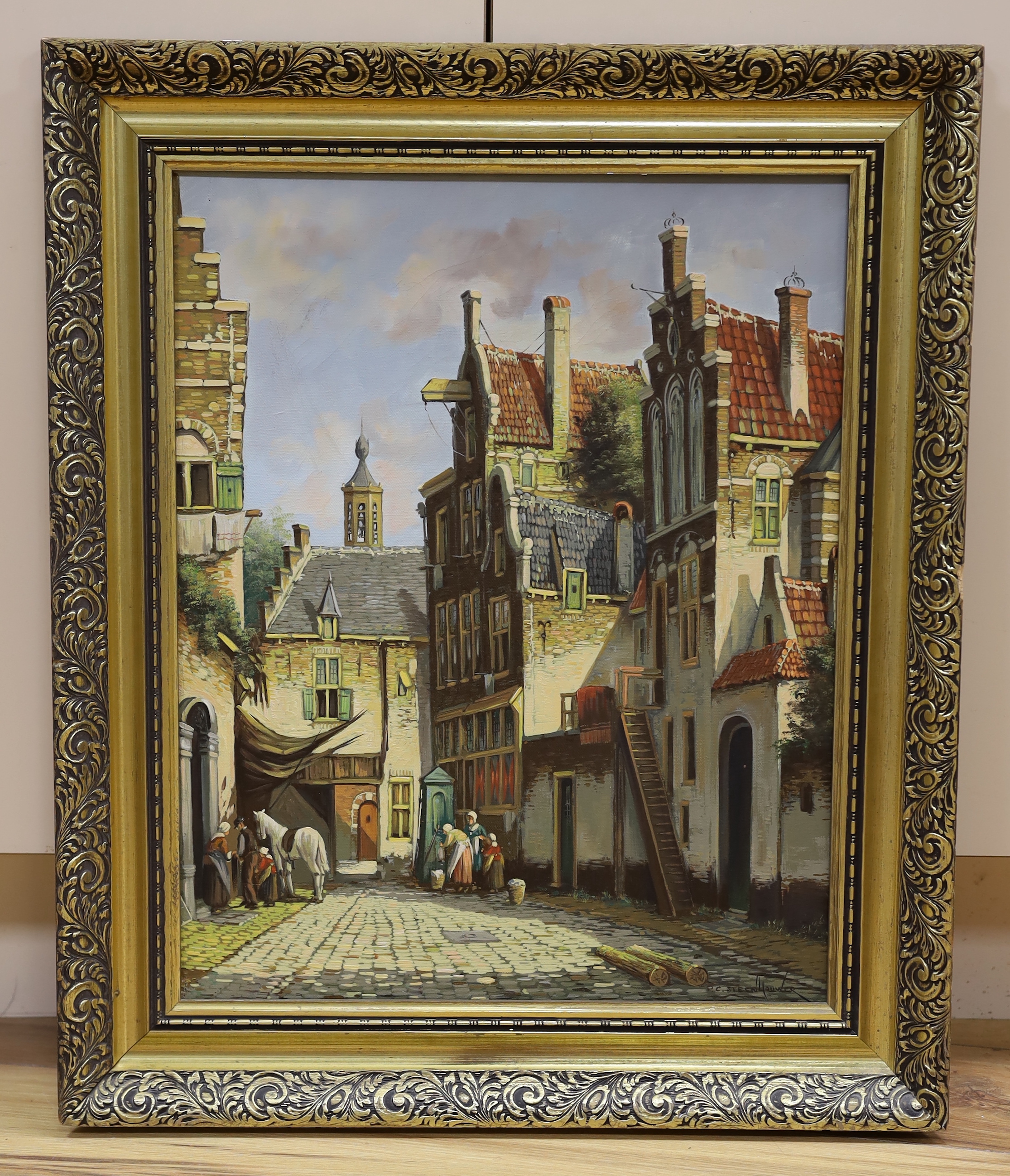Pieter Cornelis Steenhouwer (1896-1972), oil on panel, Dutch street scene, signed, 49 x 39cm